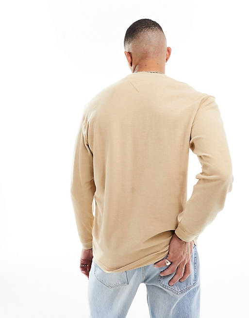 Tommy Jeans relaxed waffle knit long sleeve t-shirt in sand | ASOS