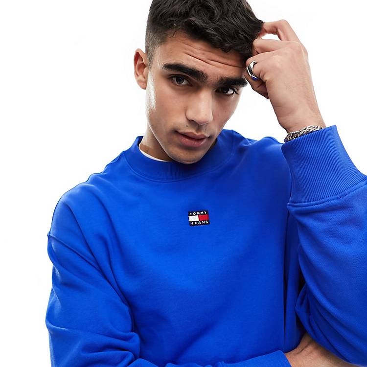 Tommy Jeans relaxed XS badge logo crewneck sweatshirt in blue | ASOS