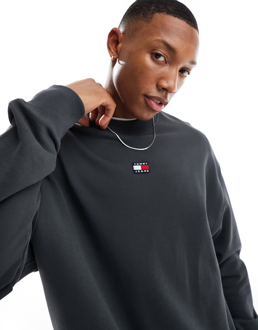 Tommy Jeans relaxed XS badge logo crewneck sweatshirt in charcoal-Grey