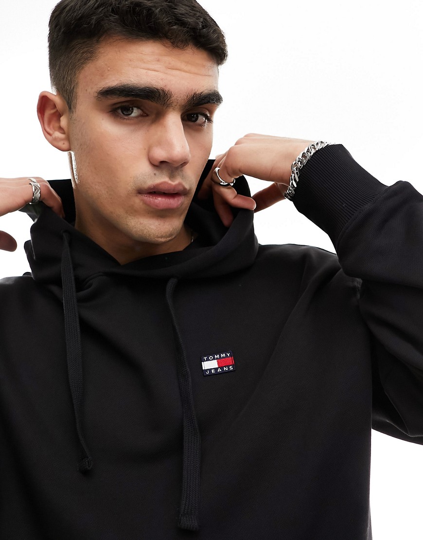 Tommy Jeans relaxed XS badge logo hoodie in black