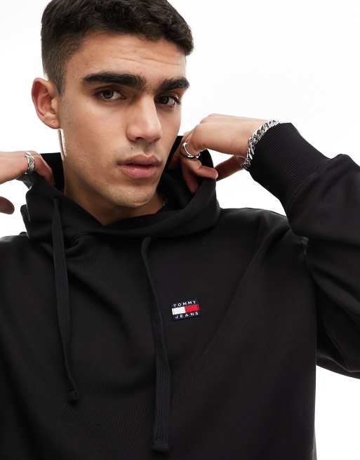 Tommy Jeans relaxed XS badge logo hoodie in black | ASOS