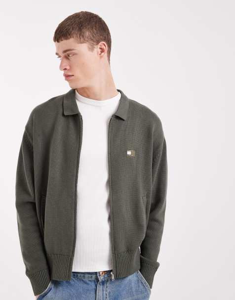 Tommy Jeans relaxed zip through cardigan in khaki - view 1