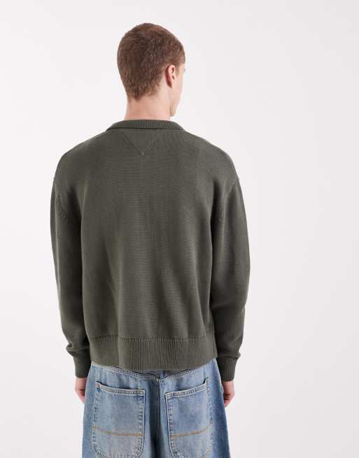 Tommy Jeans relaxed zip through cardigan in khaki, 5 of 5