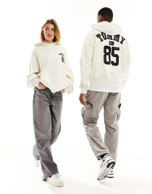 Tommy Jeans Remastered 1985 logo unisex hoodie in white