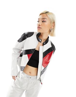 Tommy Jeans Remastered leather biker jacket in white - ASOS Price Checker
