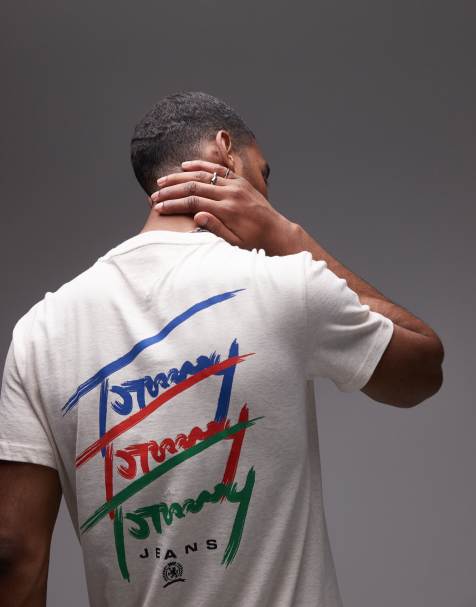 Tommy Jeans repeat signature backprint t-shirt in oat marl - view 1