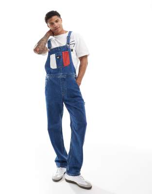 Tommy Jeans Tommy Jeans retro archive denim dungarees in mid wash-Blue