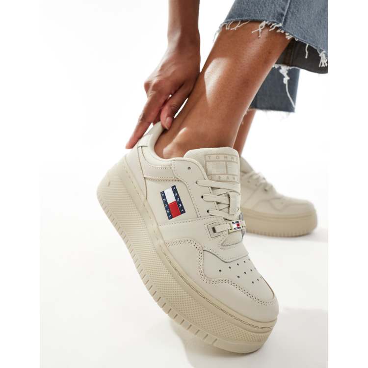 Tommy Jeans retro basket flatform high top trainers in stone ASOS