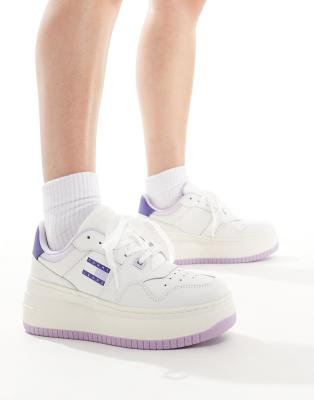 Tommy Jeans Retro Basket Flatform Sneakers In Lilac-purple