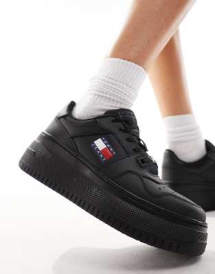 Tommy Jeans retro basket flatform trainers in black