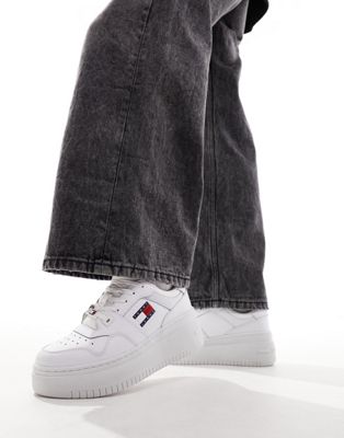 Tommy Jeans retro basket flatform trainers in white