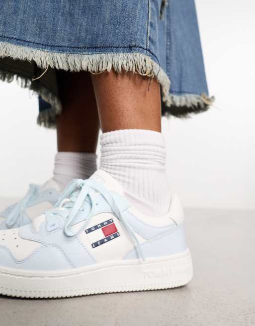 Tommy Jeans retro basket leather sneakers in light blue