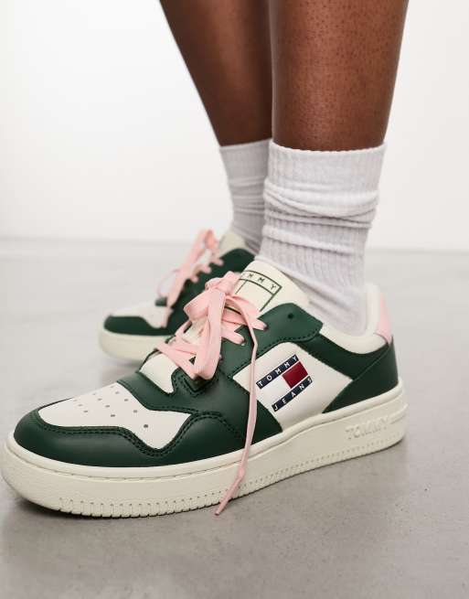 VolcanmtShops, Tommy Jeans retro basket leather trainers in green