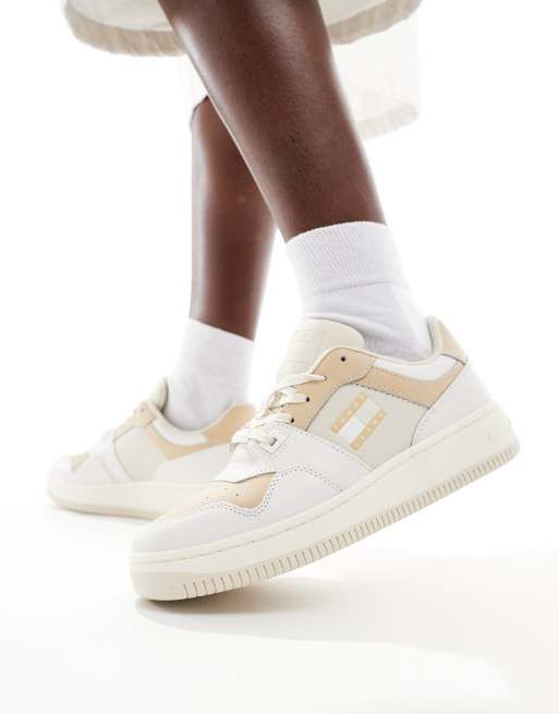 Tommy Jeans retro basket sneakers in white and neutrals