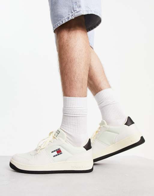 Tommy Jeans - Retro basketbalsneakers van canvas met vlag in wit
