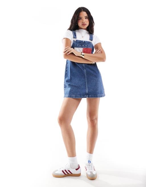 Tommy jeans blue denim overall deals skirt