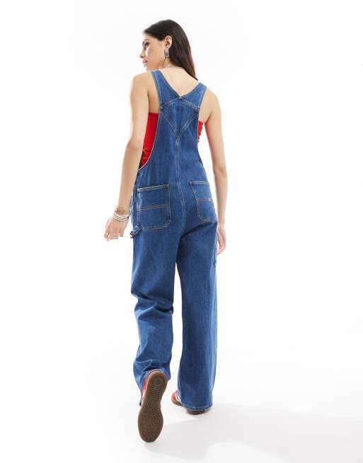 Tommy Jeans retro flag overalls in mid wash, 2 of 4