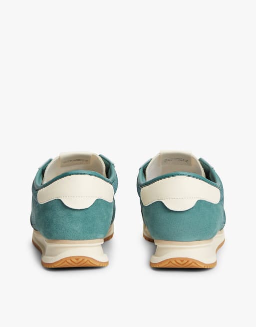 Tommy Jeans Retro leather mixed texture serrated trainers in blue green, 4 of 7