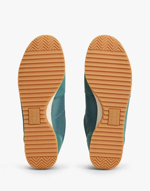 Tommy Jeans Retro leather mixed texture serrated trainers in blue green, 5 of 7