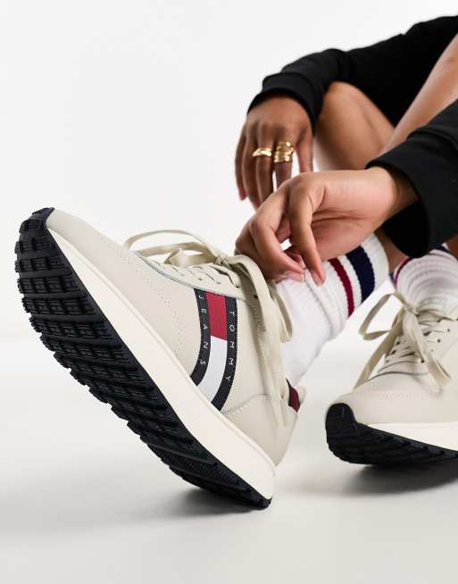 Tommy Jeans retro runner trainers in ecru