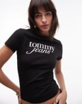 [Tommy Jeans] Tommy Jeans retro script baby t-shirt in black S Black