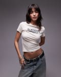 [Tommy Jeans] Tommy Jeans retro script baby t-shirt in off white M Newsprint