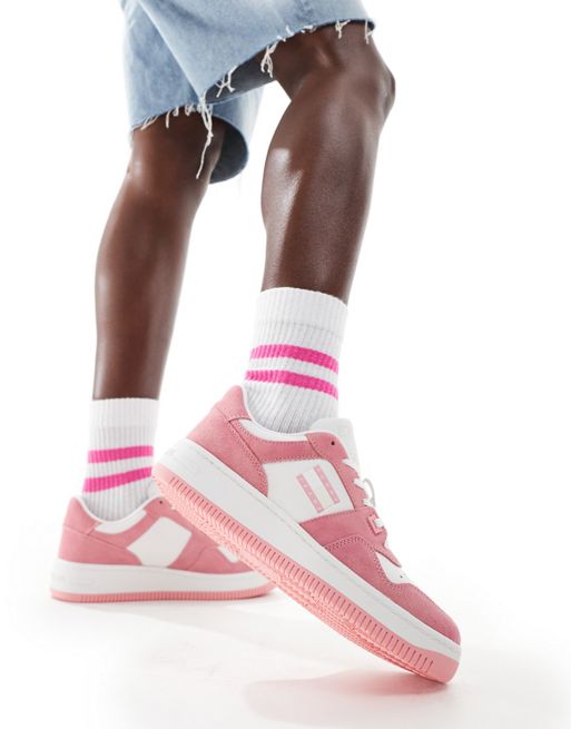 Tommy Jeans retro washed suede basketball sneakers in pink