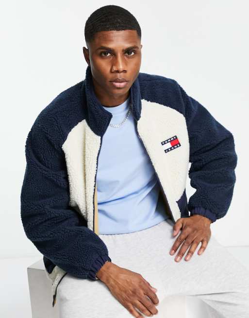 Tommy Jeans reversible retro fleece/cotton jacket in navy | ASOS