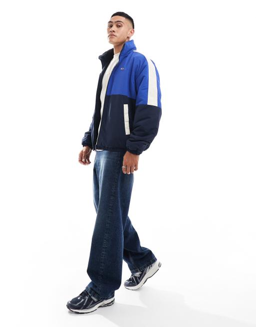 Tommy Jeans reversible teddy jacket in blue colourblock