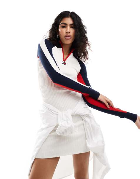 Tommy Jeans rib colour block mini dress in multi - view 1