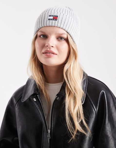 Tommy Jeans rib flag beanie in grey - view 1