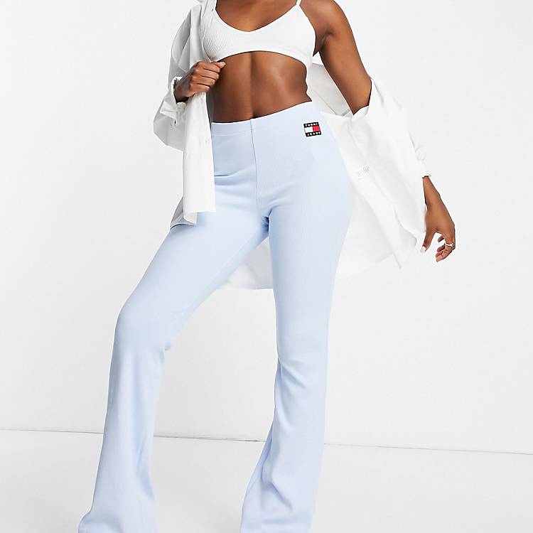 Tommy Jeans rib logo flared leggings in light blue (part of a set) | ASOS