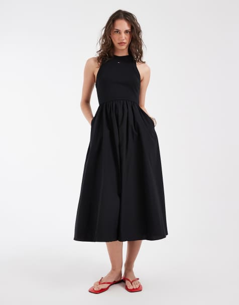 Tommy Jeans rib poplin mini dress in black