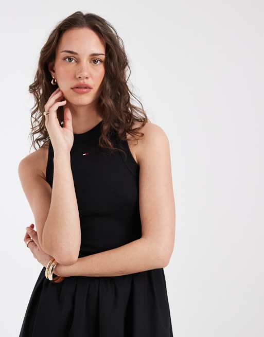 Tommy Jeans rib poplin mini dress in black, 2 of 4