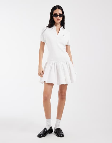 Tommy Jeans rib poplin polo dress in white - view 1