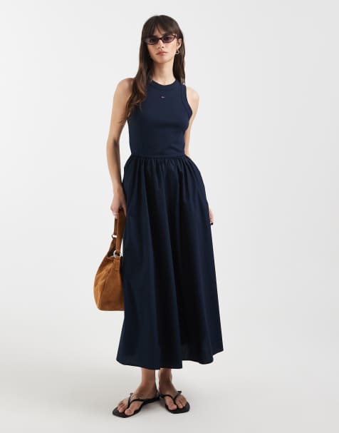 Tommy Jeans rib poplin tank dress in navy - view 1