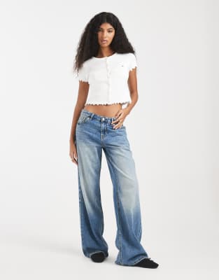 Tommy Jeans Ribbed Buttoned T-shirt In White