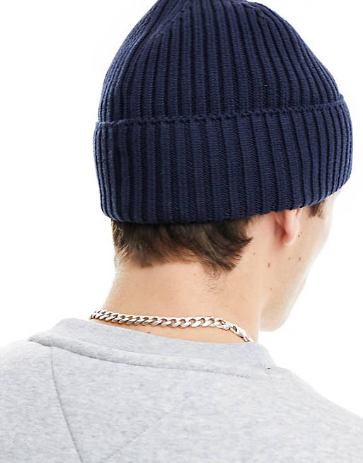 Tommy Jeans ribbed flag logo beanie in navy | ASOS