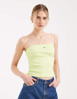 Tommy Jeans ribbed slim fit bandeau top in lime green faded lime 8490₽