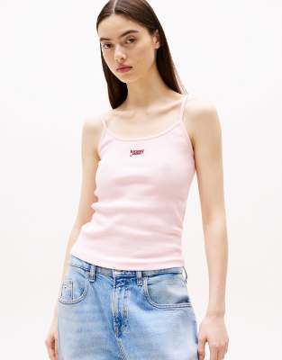 Tommy Jeans - Riemchen-Top in Hellrosa mit Schriftlogo