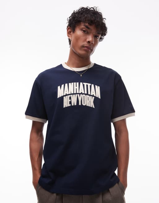 Tommy Jeans – Ringer-T-Shirt in Marineblau mit Manhattan-Schriftzug, 4 von 4