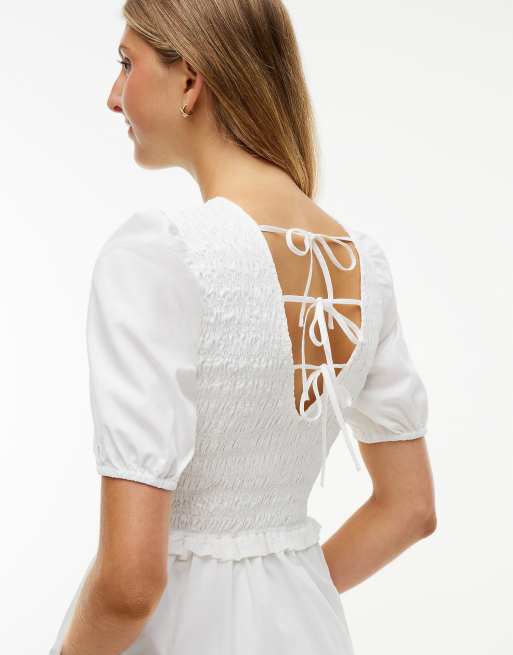 Tommy Jeans - Robe babydoll courte et ajustée en popeline avec liens noués au dos - Blanc, 3 de 6