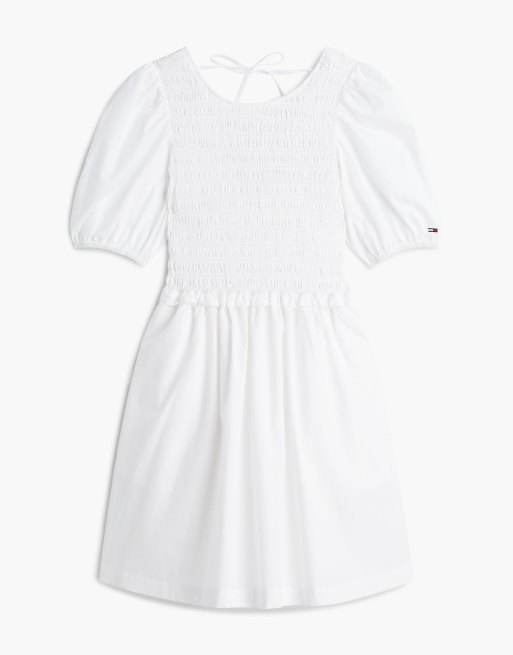 Tommy Jeans - Robe babydoll courte et ajustée en popeline avec liens noués au dos - Blanc, 5 de 6