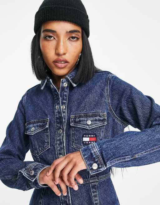 Tommy Jeans - Robe boutonnée en jean coupe slim - Délavage foncé, 3 de 4