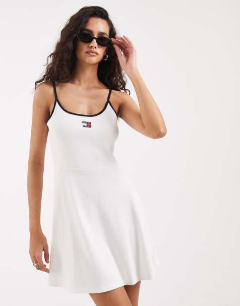 Tommy Jeans - Robe courte à bretelles avec logo écusson - Blanc cassé - view 1