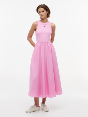 Robe longue ajustée sans manches en popeline - Rose S