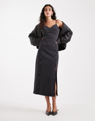 Tommy Jeans - Robe longue en jean à clous - Noir délavé