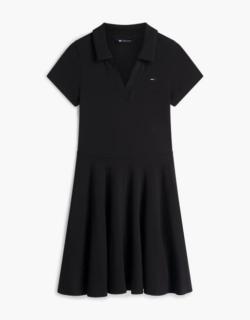 Tommy Jeans robe polo courte côtelée ajustée et évasée noire, 5 de 6
