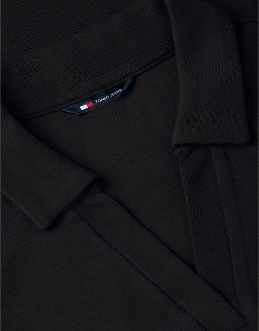 Tommy Jeans robe polo courte côtelée ajustée et évasée noire, 6 de 6