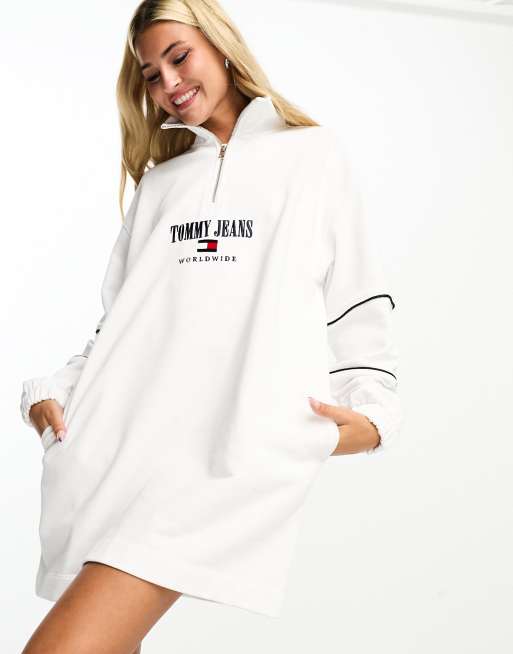 Tommy Jeans Robe pull manches longues et 1 4 de zip Blanc ASOS